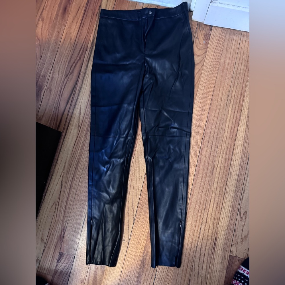 ZARA Women's Black High-Rise Vegan Faux Leather Pants S Trousers